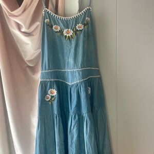 Chasing Unicorns Blue Embroidered Backless Dress